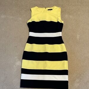 Striped Yellow and Navy Sleeveless Dress